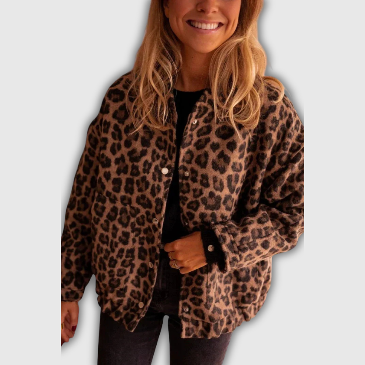 Bunda na knoflíky s leopardím vzorem