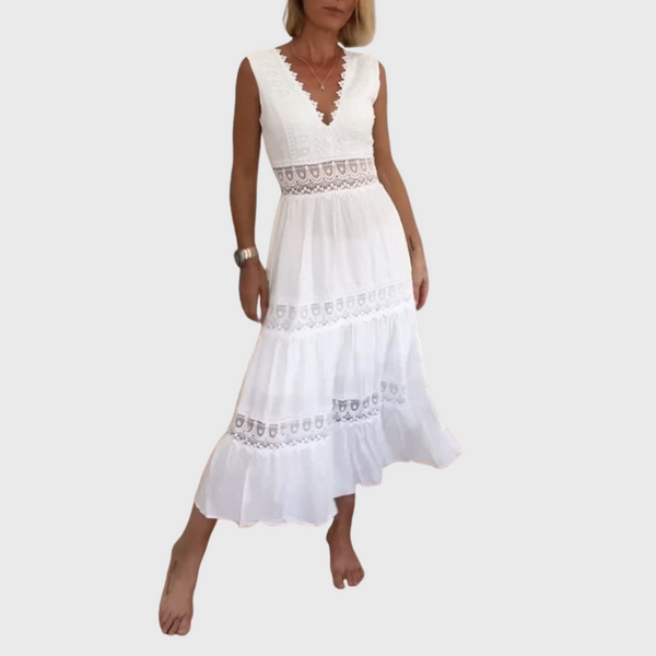 Midi šaty bez rukávů v boho stylu s krajkovými detaily